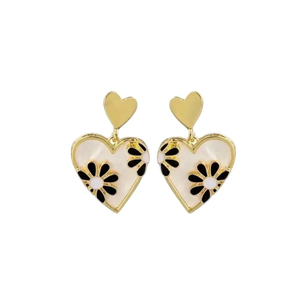 Floral Heart Gold Dangle Earrings